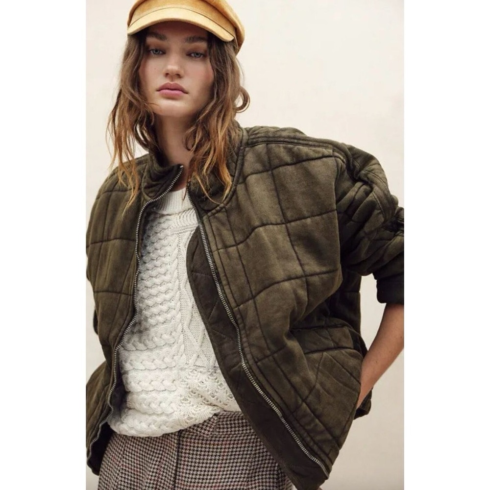 Free People Quilted Cotton Bomber Jacket - Olive